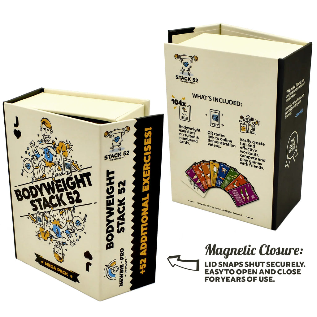 Stack 52 Bodyweight Exercise Cards: Workout Playing Card Game. Designed by a Military Fitness Expert. Video Instructions Included. No Equipment Needed. Burn Fat Build Muscle. (Bodyweight Mega Pack)