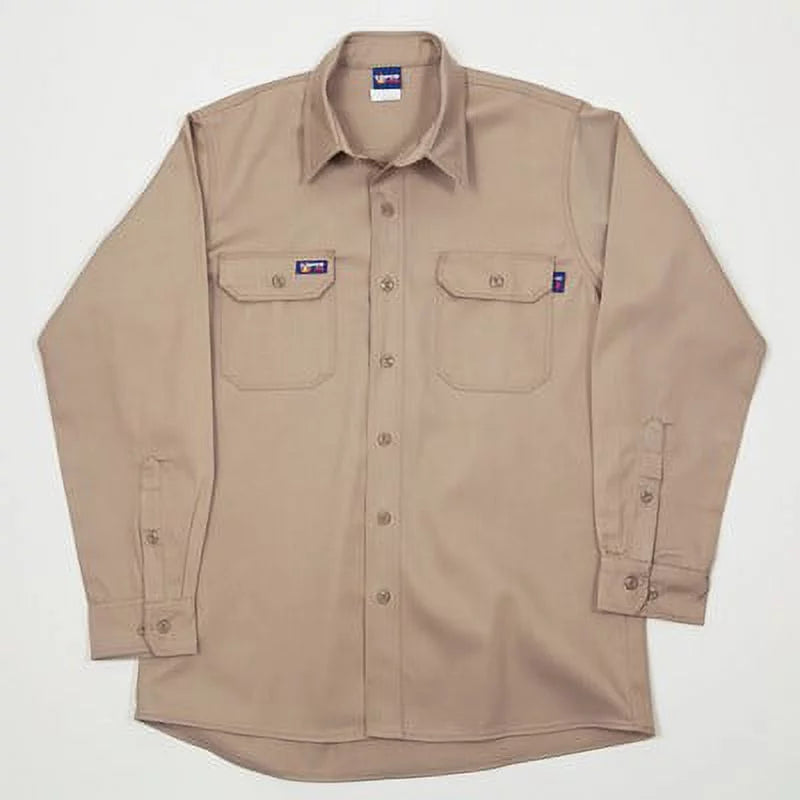 Lapco FR 8.7 Cal 7 oz. Flame Resistant 100% Cotton Twill Men's FR Uniform Shirt, Khaki, Size Regular, 5X-Large (1 Unit)
