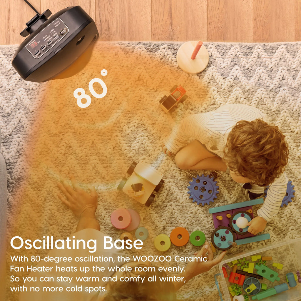 IRIS USA WOOZOO 1500-Watt Oscillating Portable Heater with Motion Sensor, Built-in Thermometer, Black