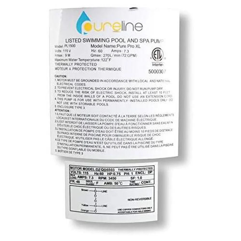 Pure Pro XL Above Ground Pool Pump, 0.75 , Single Speed