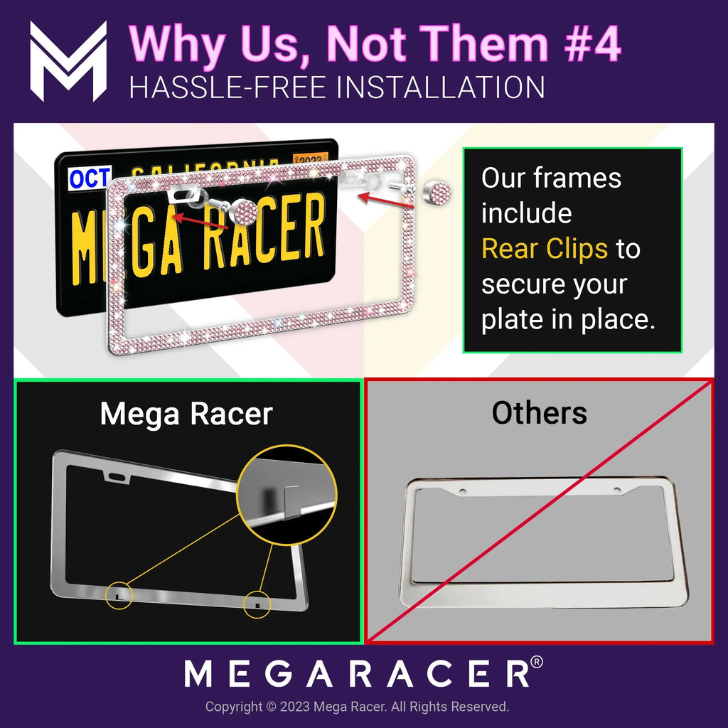 Mega Racer Nissan Rogue Bling License Plate Memory Diamond Pink Rhinestones, 2 Holes with Mounting Screws, Nissan Rogue 2008 - 2023 08 - 23 Sparkly Car License Plate Memory