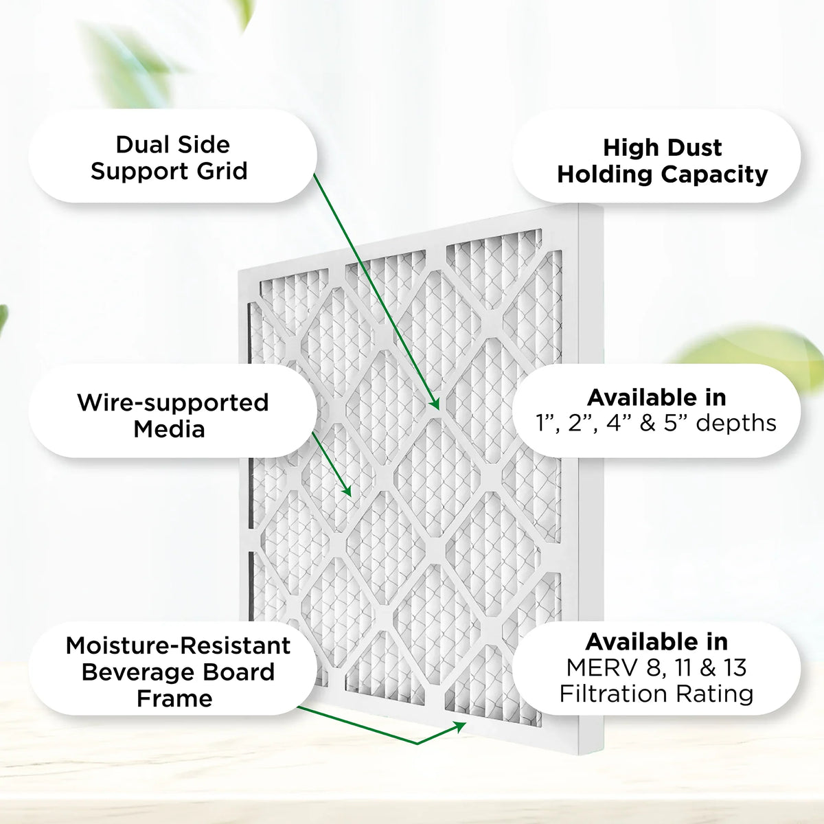 16x25x2 MERV 11, MPR 1000 Pleated AC Furnace 2" Air Filters by Pamlico. Case of 12. Actual Size: 15-1/2 x 24-1/2 x 1-3/4