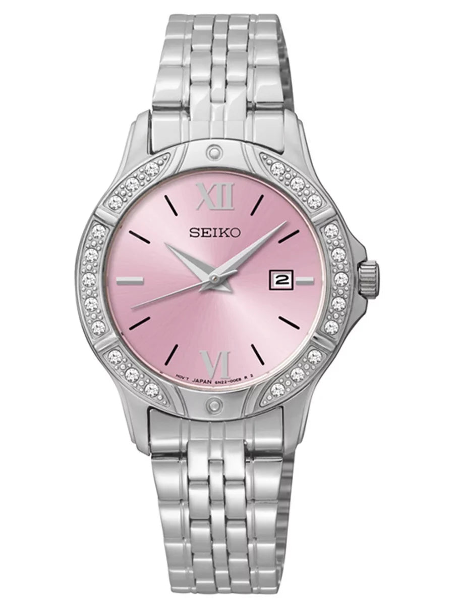 Seiko Women's SUR863 Pink Dial Steel Bracelet Swarovski Crystal Watch