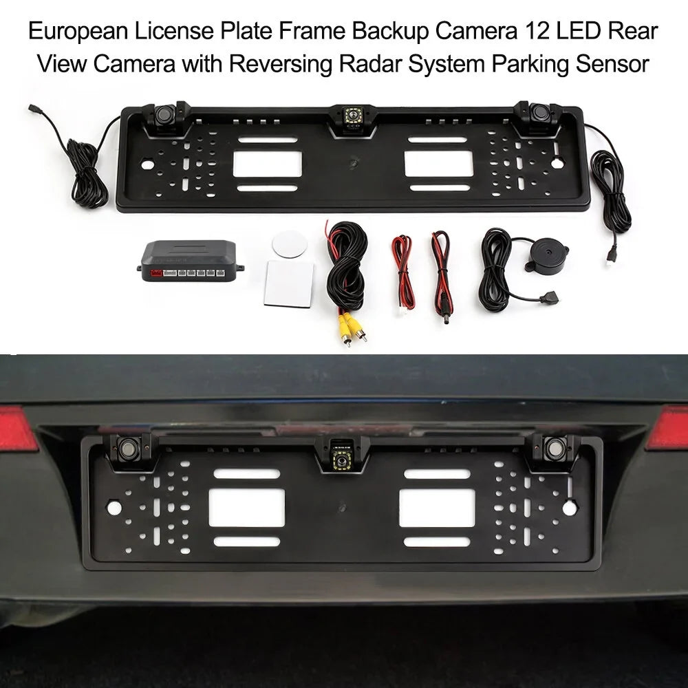 Tomshoo European License Plate Storage Backup Camera, 12 LED Rear View Camera, Car Reversing System, Parking Sensor