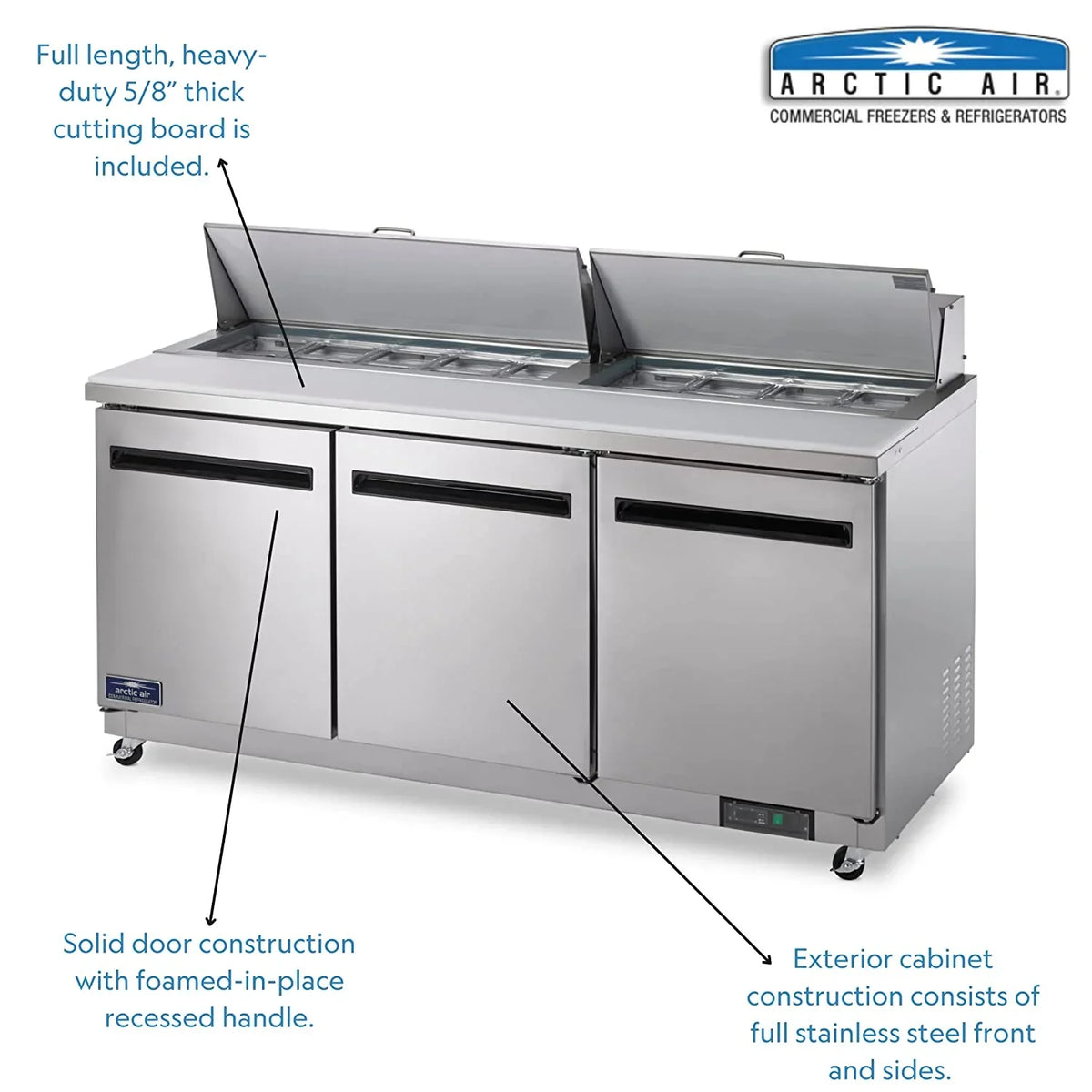 Arctic Air AST72R 71.5-Inch 3-Door Refrigerated Sandwich/Salad Prep Table, 115v
