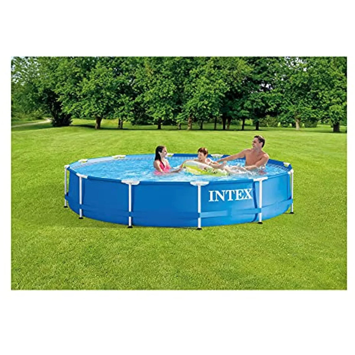 Intex 12 Ft x 30 Inches Metal Random Access Memory Set Above Ground Swimming Pool with Filter & Cover