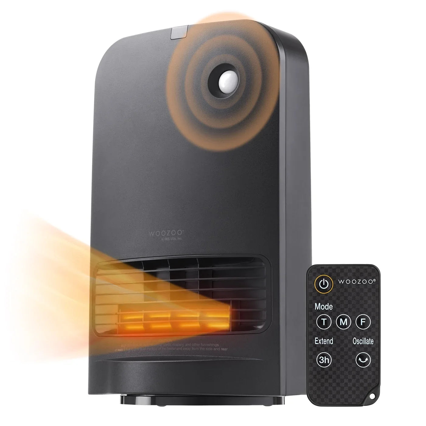IRIS USA WOOZOO 1500-Watt Oscillating Portable Heater with Motion Sensor, Built-in Thermometer, Black