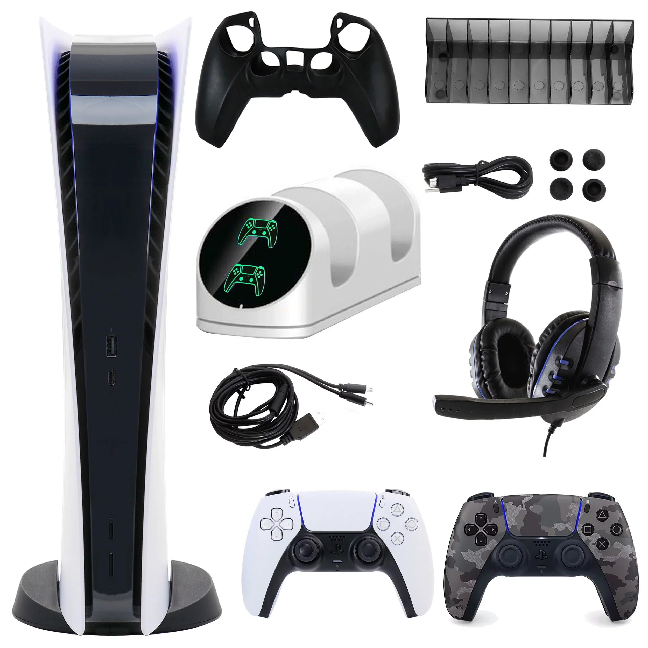 Sony PlayStation 5 Digital Console with Extra Gray Camo sense Controller and Accessories Kit