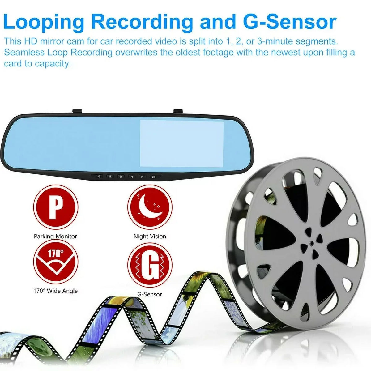 1 Pack 1080P Rearview Mirror Car Camera 4.3" Dash Cam for Cars Trucks,170°Wide Angle Lens Car Cam Front Rear DVR Monitor, Night Vision,Parking Monitor,Motion Detection,G-sensor