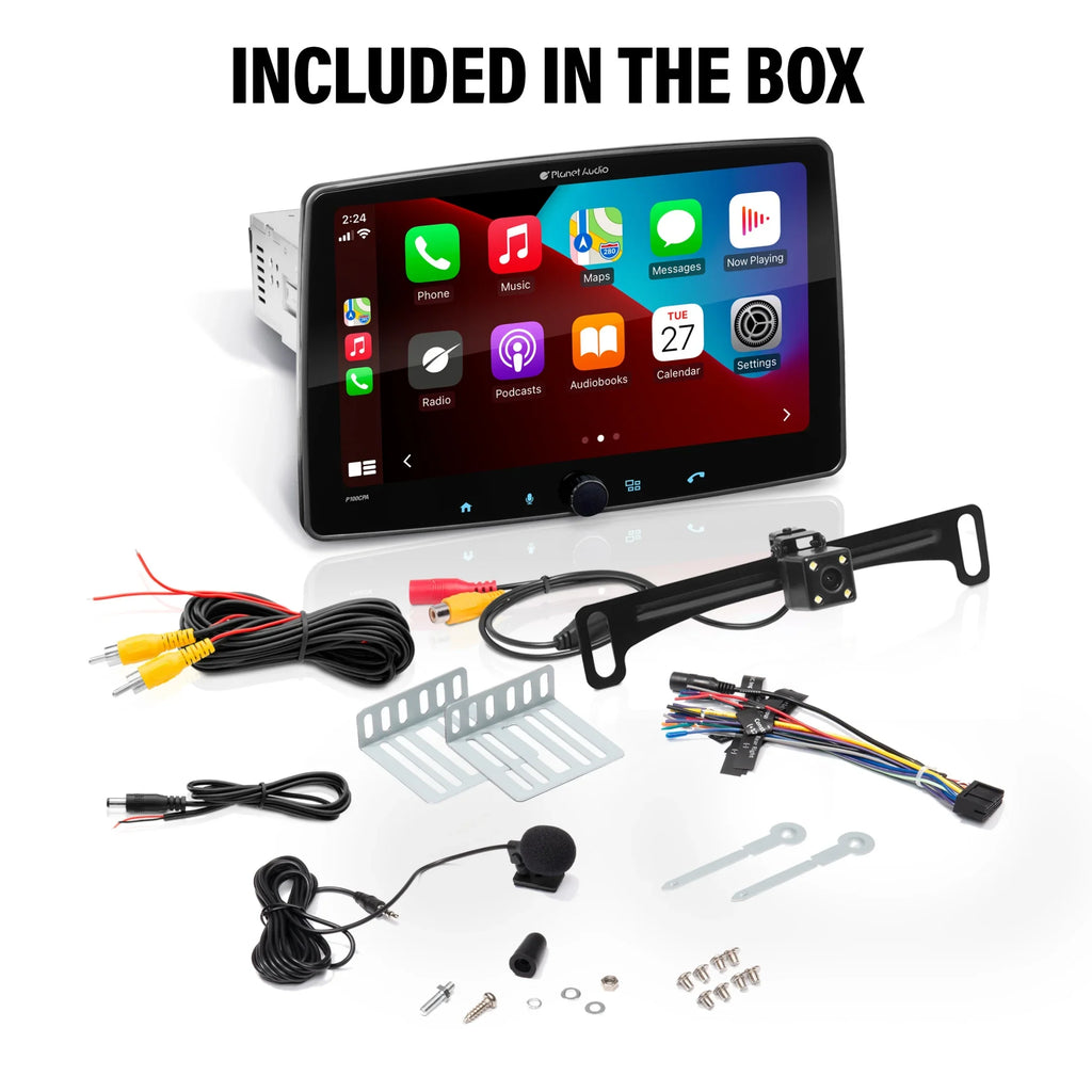 Planet Audio P100CPAC Car Stereo - Apple CarPlay, Android Auto, Single Din, 10.1 Inch Monitor Bluetooth, No CD DVD Player, AM/FM Radio Receiver, Backup Camera