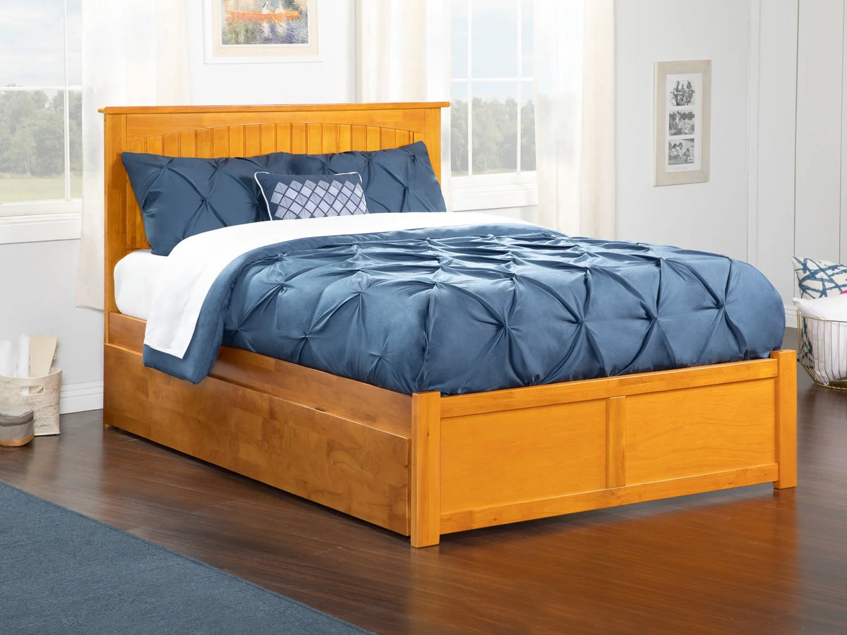 AFI Nantucket Full Size Platform Bed with Panel Footboard and Full Size Trundle in Memory Latte