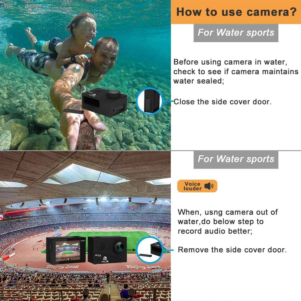 Video Action Camera 4K with Wide Angle Lens HD WiFi Underwater Camera with Waterproof Case Remote Outdoor Sports Camera for Vlog with Accessories Mount Kit Energy Source Charger