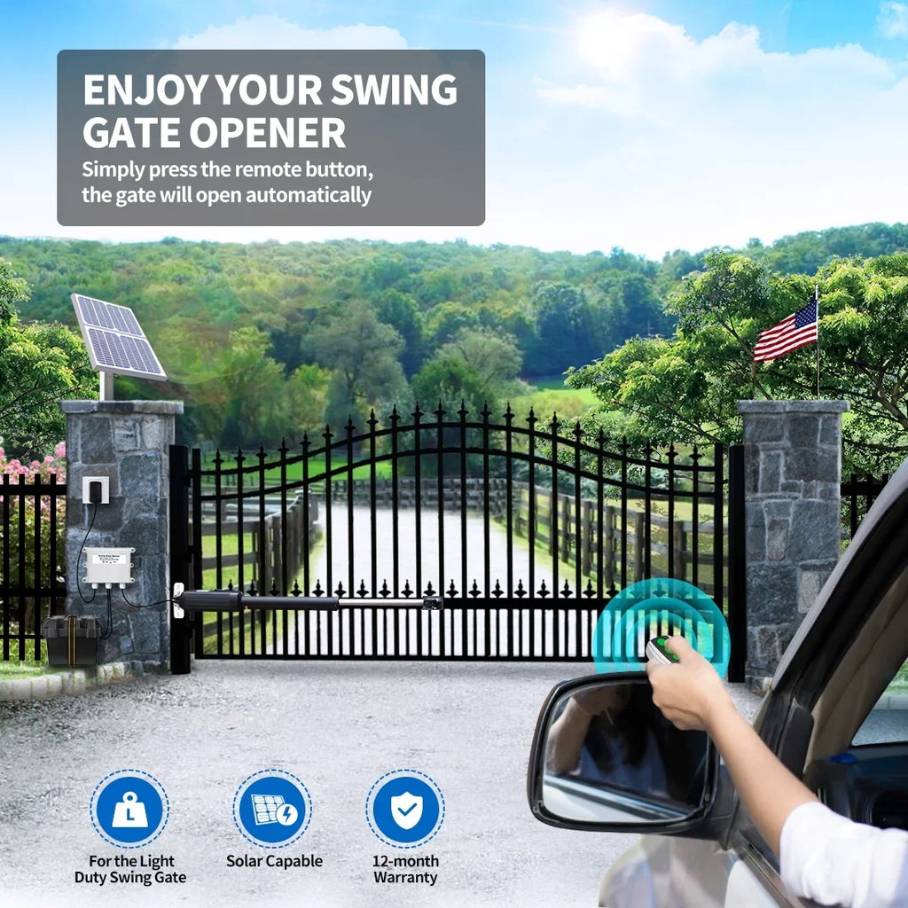 TOPENS A5S Automatic Gate Opener for Medium Duty Single Swing Gates Up to 16ft, Single Swing Gate Operator Power Unit Powered with Remote Control Kit Gate Motor Solar Compatible