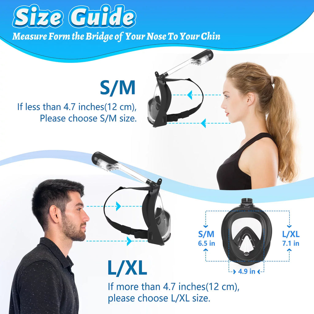 Full Face Snorkel Mask, Snorkeling Mask with Detachable Camera Mount, Memory View Upgraded Dive Mask with Safety Breathing System, Dry Top Set L/XL