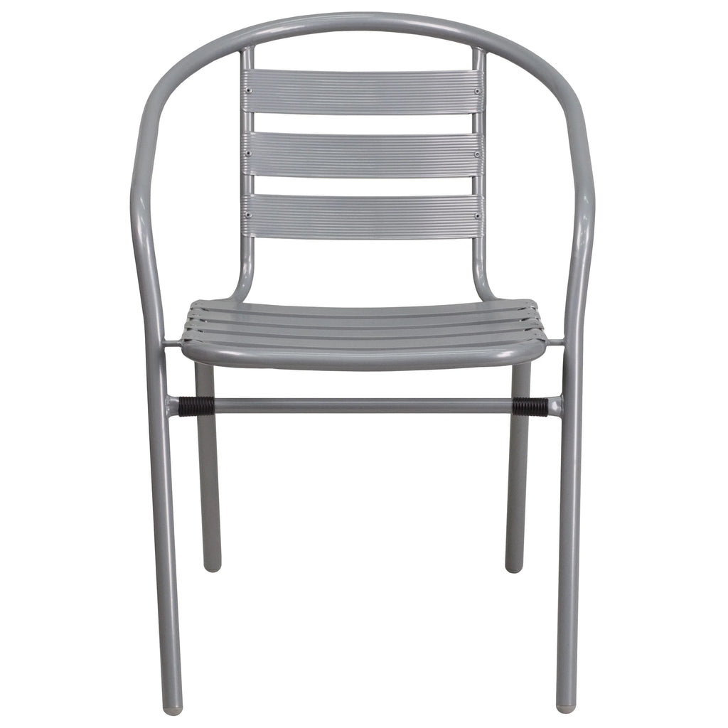 Flash Furniture 4 Pack Silver Metal Restaurant Stack Chair with Aluminum Slats
