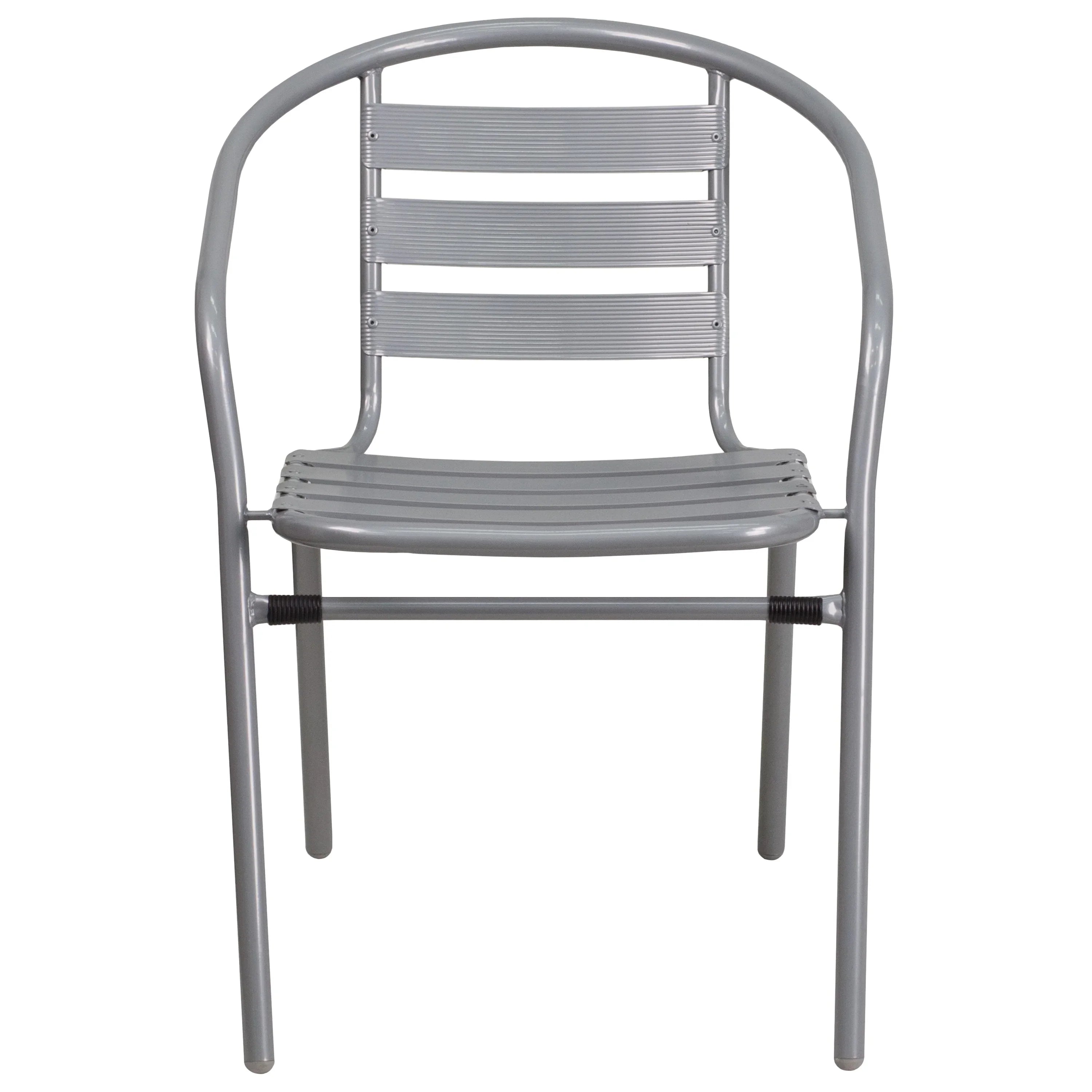 Flash Furniture 4 Pack Silver Metal Restaurant Stack Chair with Aluminum Slats