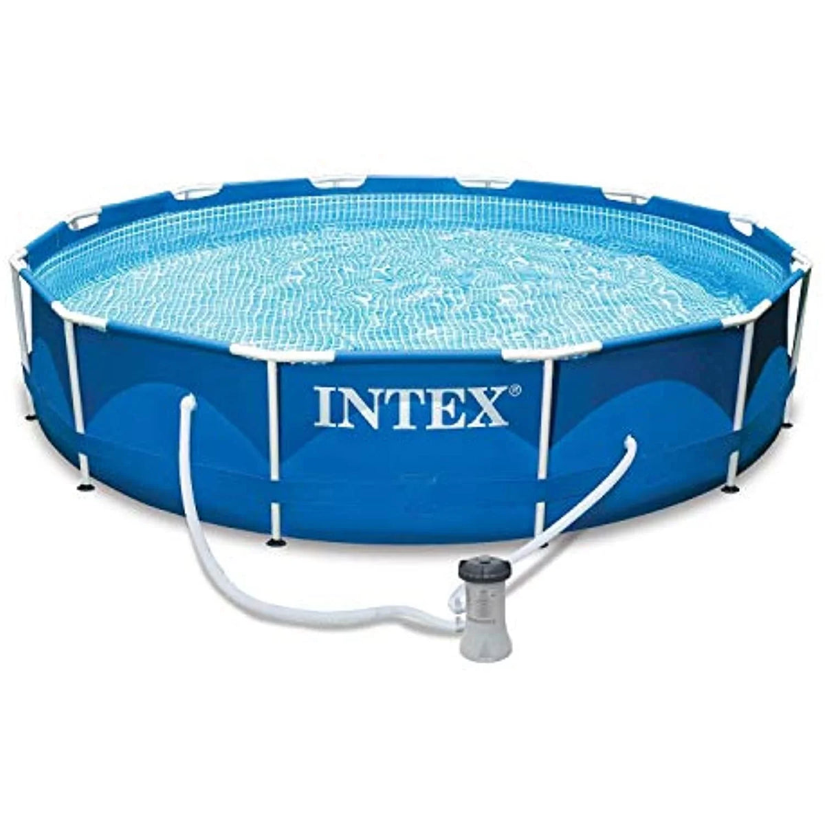 Intex 12 Ft x 30 Inches Metal Random Access Memory Set Above Ground Swimming Pool with Filter & Cover