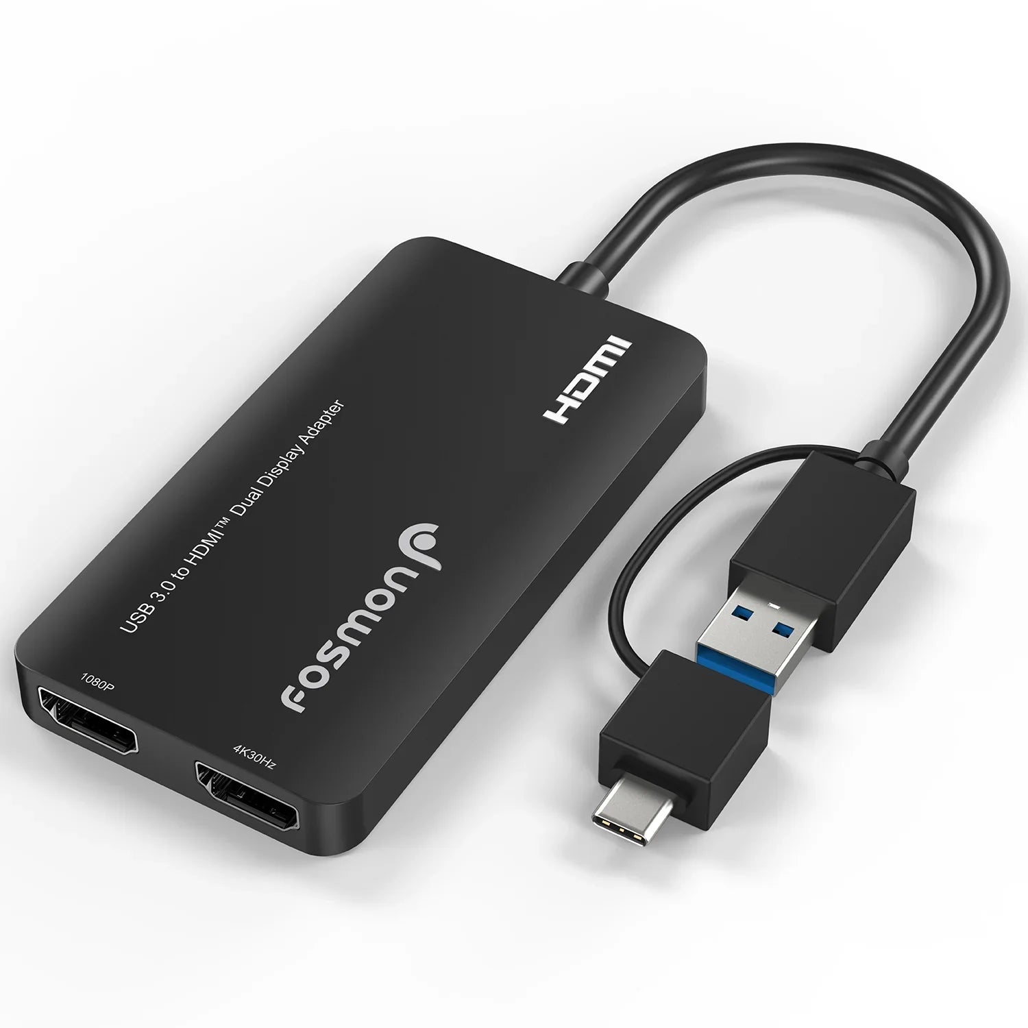Fosmon USB 3.0 to HDMI Display Monitors Adapter, Video Graphics Adapter, HDMI 2.0 Splitter Support USB-C, USB-A, USB 4 Thunderbolt 3/4, 4K@30Hz+1080P@60Hz, 6 Monitor Displays for Windows & Mac OS