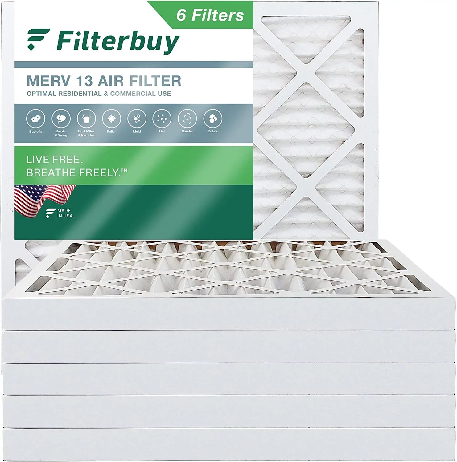 Filterbuy 24x24x2 MERV 13 Pleated HVAC AC Furnace Air Filters (6-Pack)