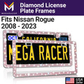 Mega Racer Nissan Rogue Bling License Plate Memory Diamond Pink Rhinestones, 2 Holes with Mounting Screws, Nissan Rogue 2008 - 2023 08 - 23 Sparkly Car License Plate Memory