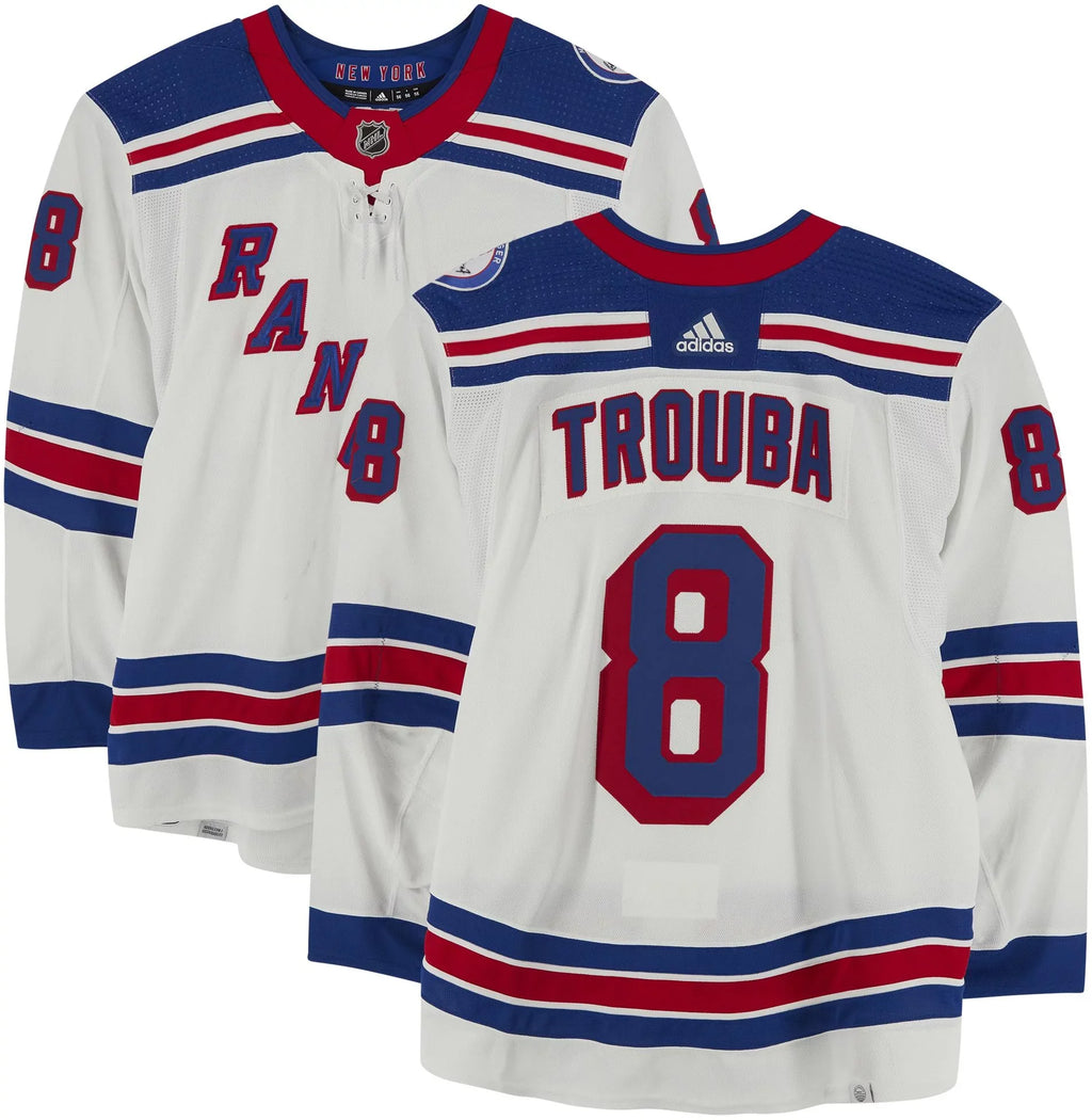 Jacob Trouba New York Rangers Second-hand #8 White Jersey Worn During the Second Round of the 2022 Stanley Cup Playoffs vs. Carolina Hurricanes on May 18, 20, 26 and 30, 2022 - Size 56 - Fanatics