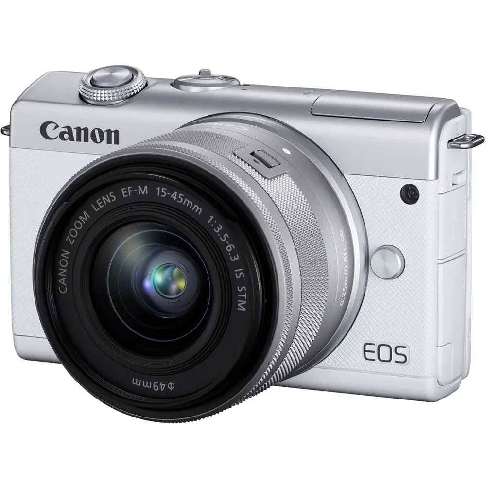 Canon EOS M200 Mirrorless Camera with 15-45mm and 55-200mm Lenses (White) (3700C009) + 64GB Card + Charger + LPE12 Energy Source + Card Reader + Processor Photo Software + HDMI Cable + Case + More