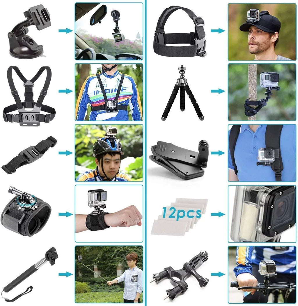 GoPro HERO7 White - Waterproof Action Camera with Touch Display Full HD Video, 10MP Photos, and Stabilization - with 64GB Micro Sd Card and 50 Piece Accessory Kit - Fully Loaded Bundle