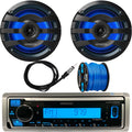 Kenwood KMR-M328BT Single DIN Marine/MotorSports SiriusXM Ready USB Bluetooth Digital Media Receiver, 2x 6.75" 2-Way 260 Watts Max Power Marine Black LED Speakers, Antenna, Speaker Wire