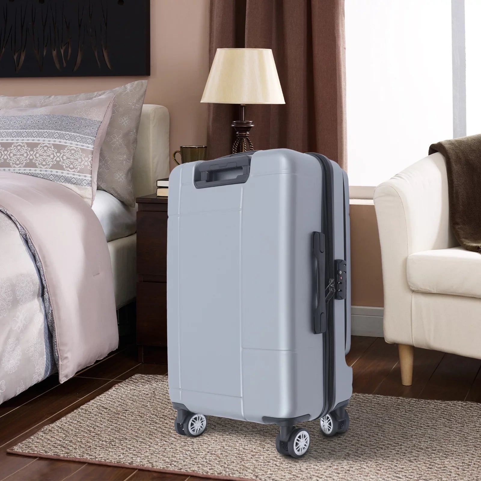 Wuzstar 24" Traveling Luggage PC+ABS Luggage Bags with TSA Lock Durable Spinner Wheels Hardside Carry On Suitcase , Silver