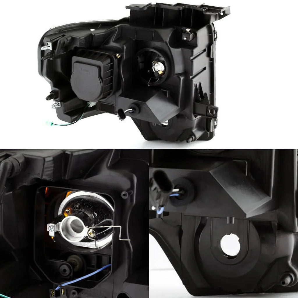 AKKON - For [ LED Halo Ring] 09-14 F150 F-150 Pickup Truck Black Projector Headlights + LED Tail light Set