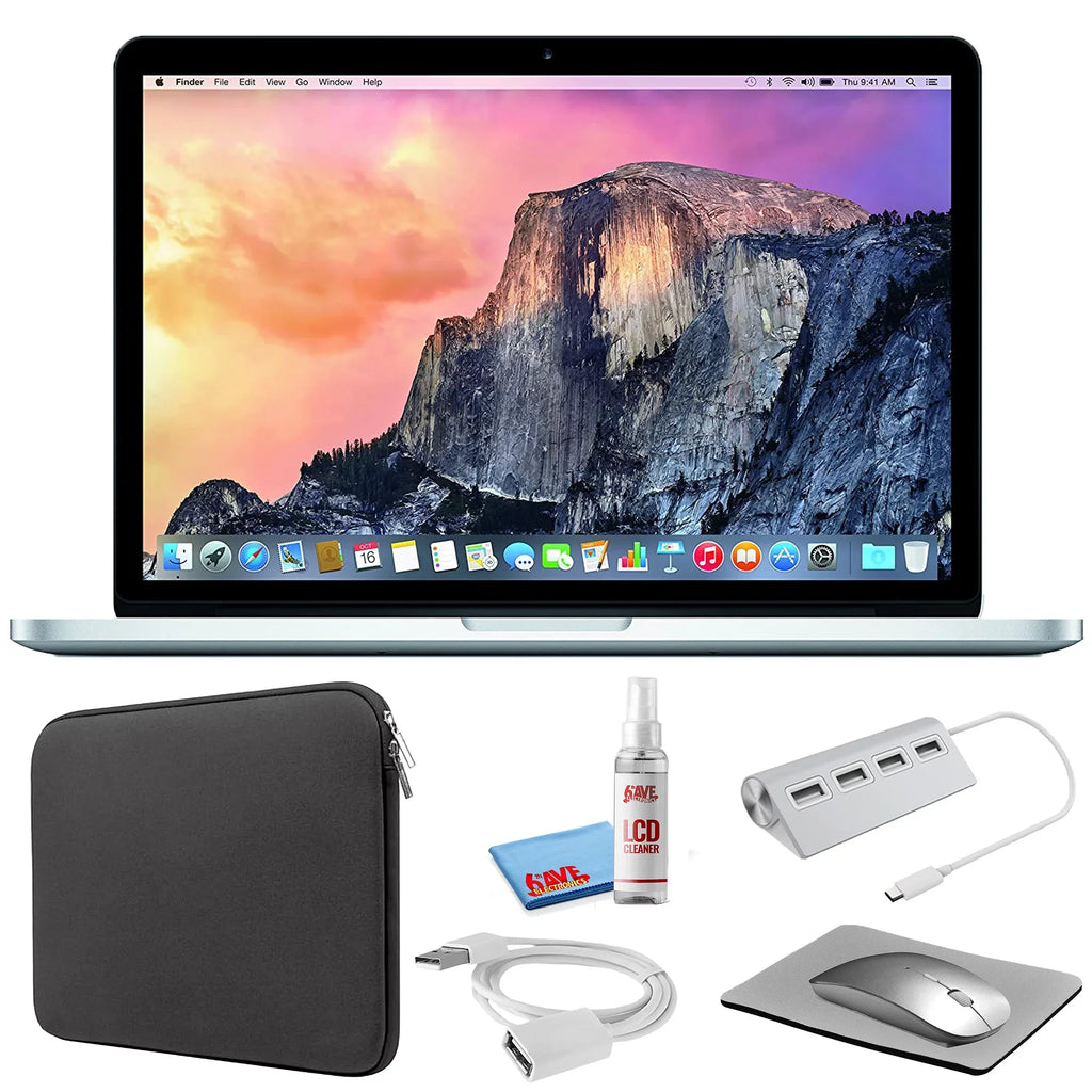Apple MacBook Pro 13-inch ( 2.9GHz, 512GB Solid Storage (Early 2015, MF841LL/A) - Silver Bundle with Black Zipper Sleeve + Starter Kit + Cleaning Kit (Refurbished)