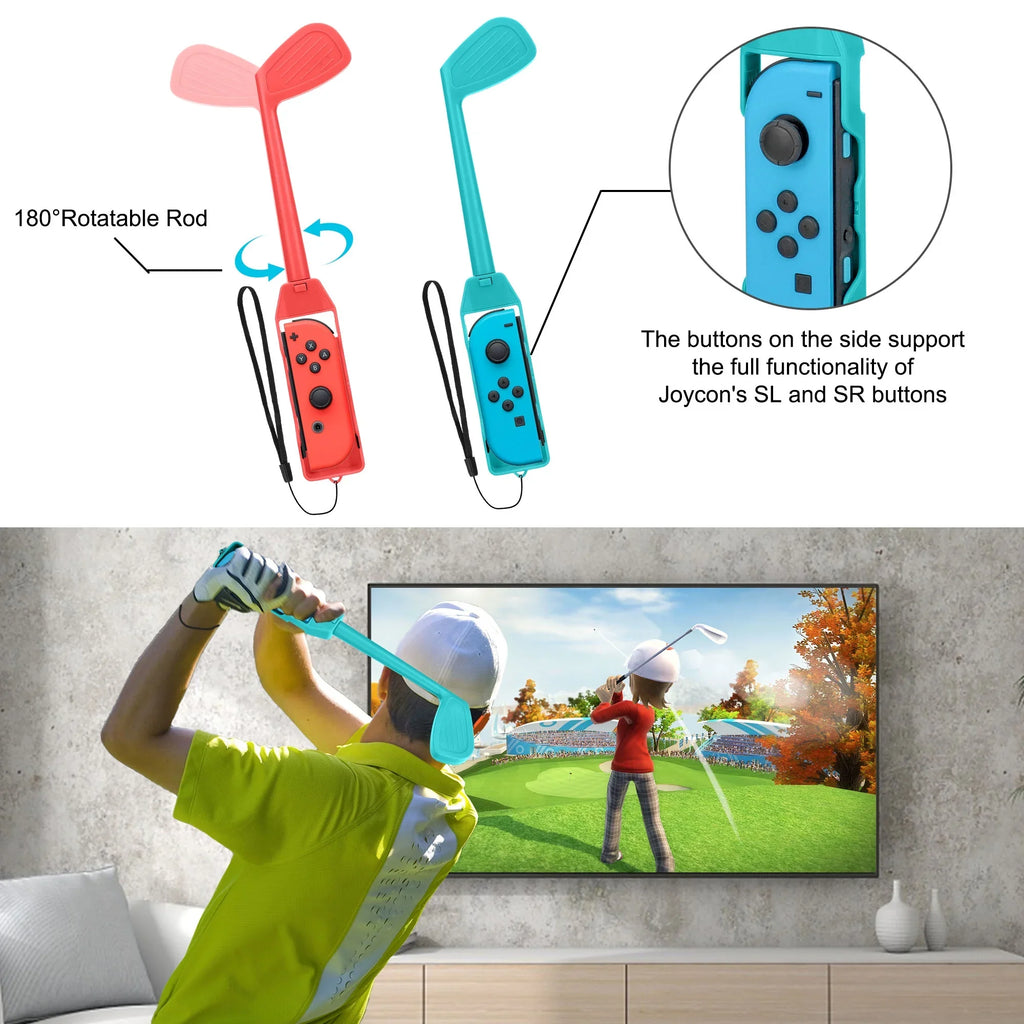 TSV 10-in-1 Switch Sports Games Accessories Kit for Nintendo Switch/OLED, Family Accessories Kit with Tennis Racket, Swords, Golf Clubs Grip, Bowling Grip, Leg/Wrist Strap