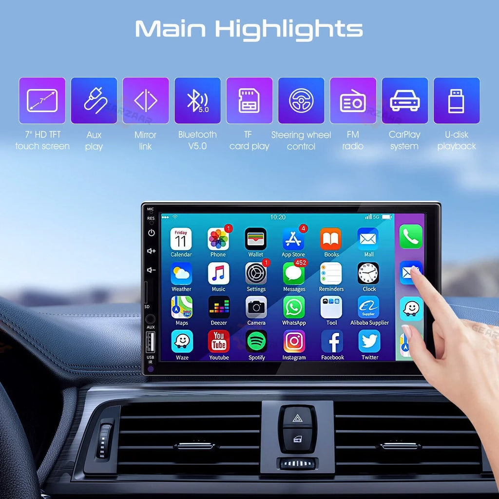 Double 2Din 7" Car Stereo Android/Apple Carplay Radio Touch Panel Player + 12LED Camera
