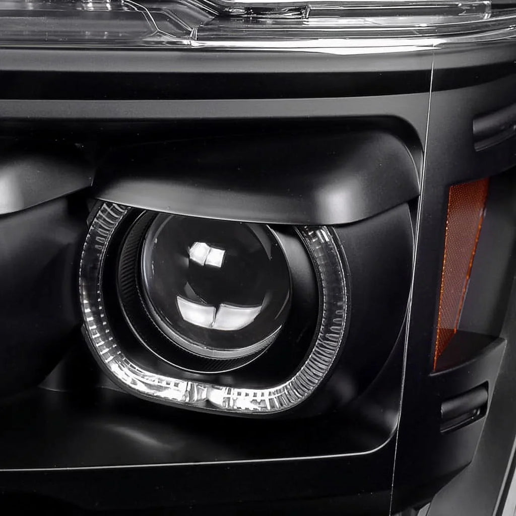 AKKON - For [ LED Halo Ring] 09-14 F150 F-150 Pickup Truck Black Projector Headlights + LED Tail light Set