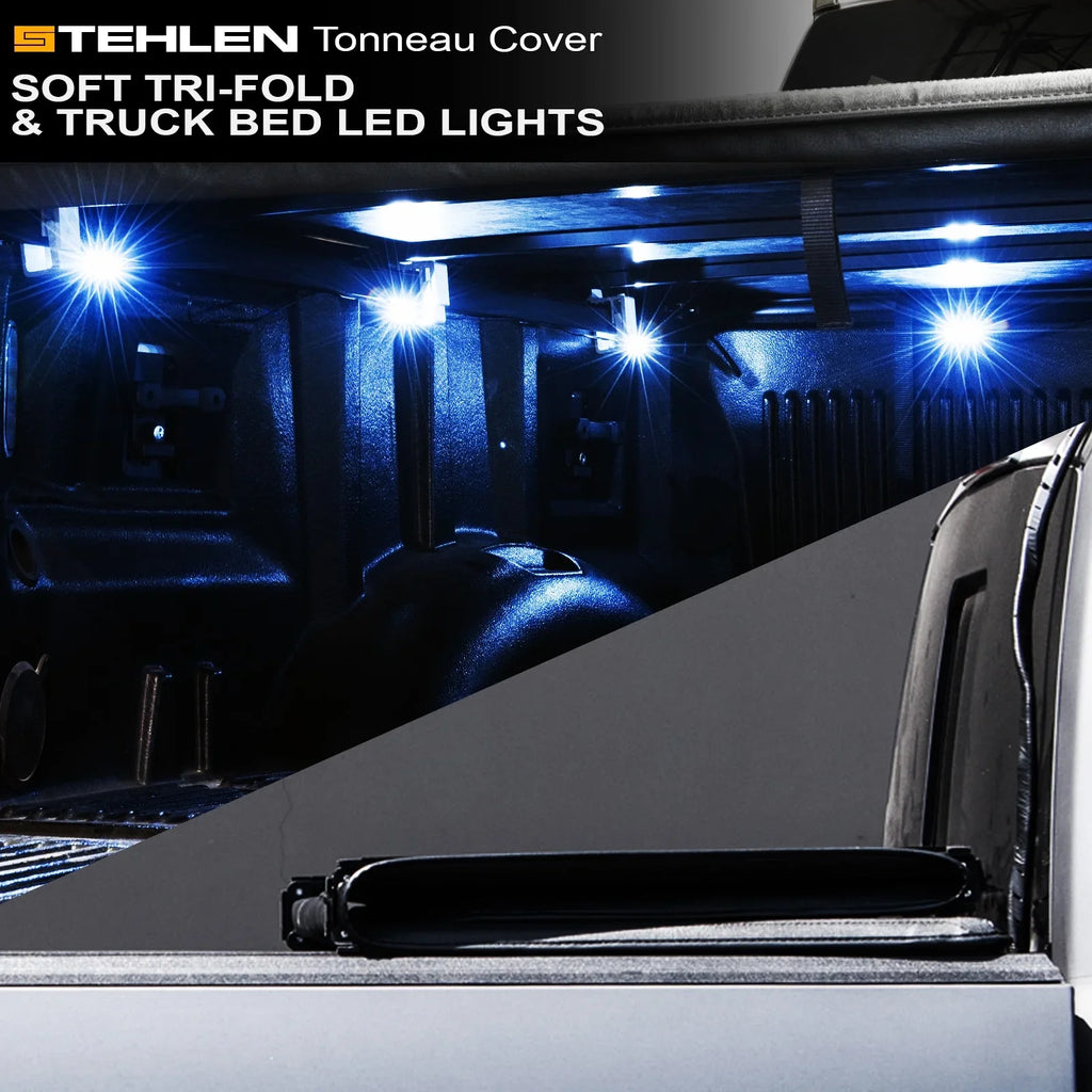 Stehlen 733469490432 Soft Tri-Fold Tonneau Cover with Truck Bed LED Lights For Memory 1500 2009-2018 / Classic 2019-2022 5.7 Feet ( 68.4" ) Short Bed