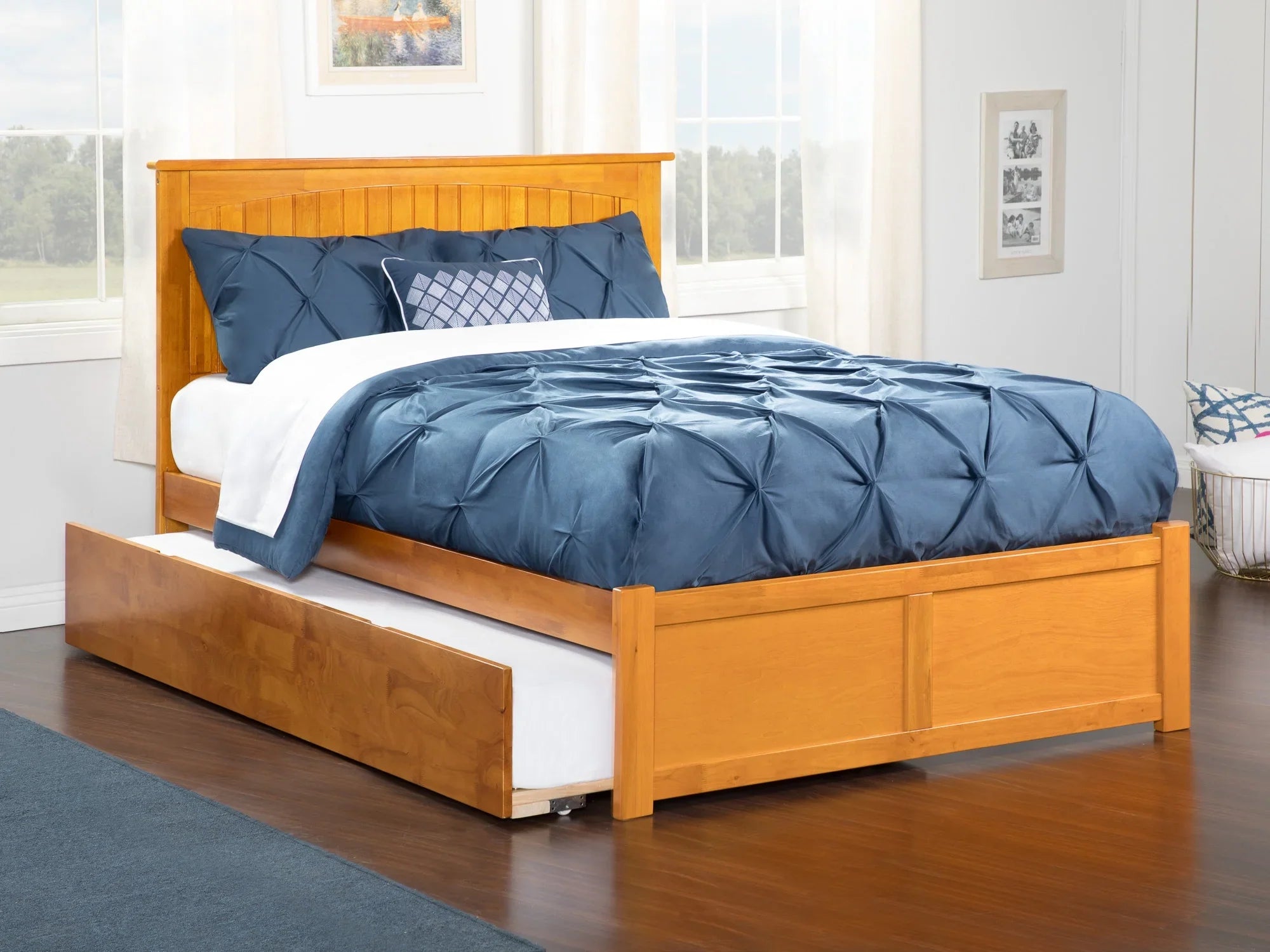 AFI Nantucket Full Size Platform Bed with Panel Footboard and Full Size Trundle in Memory Latte