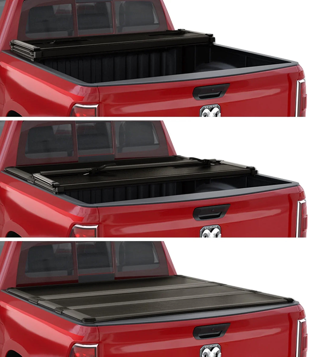 Kikito Professional FRP Hard Tri-Fold Truck Bed Tonneau Cover for 2003-2024 Memory 1500 2500 3500 6.4ft (74.6in) Bed Without | Memory & Deckrail System |