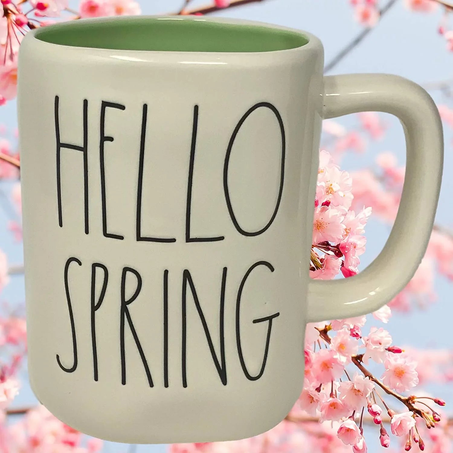 Rae Dunn"Hello Spring" Coffee Mug - Artisan Collection, By Magenta - Beautiful Random Access Memory Rae Dunn Coffee Mug With"Hello Spring" Spelled In Large LL Font - Spring Green Color Inside