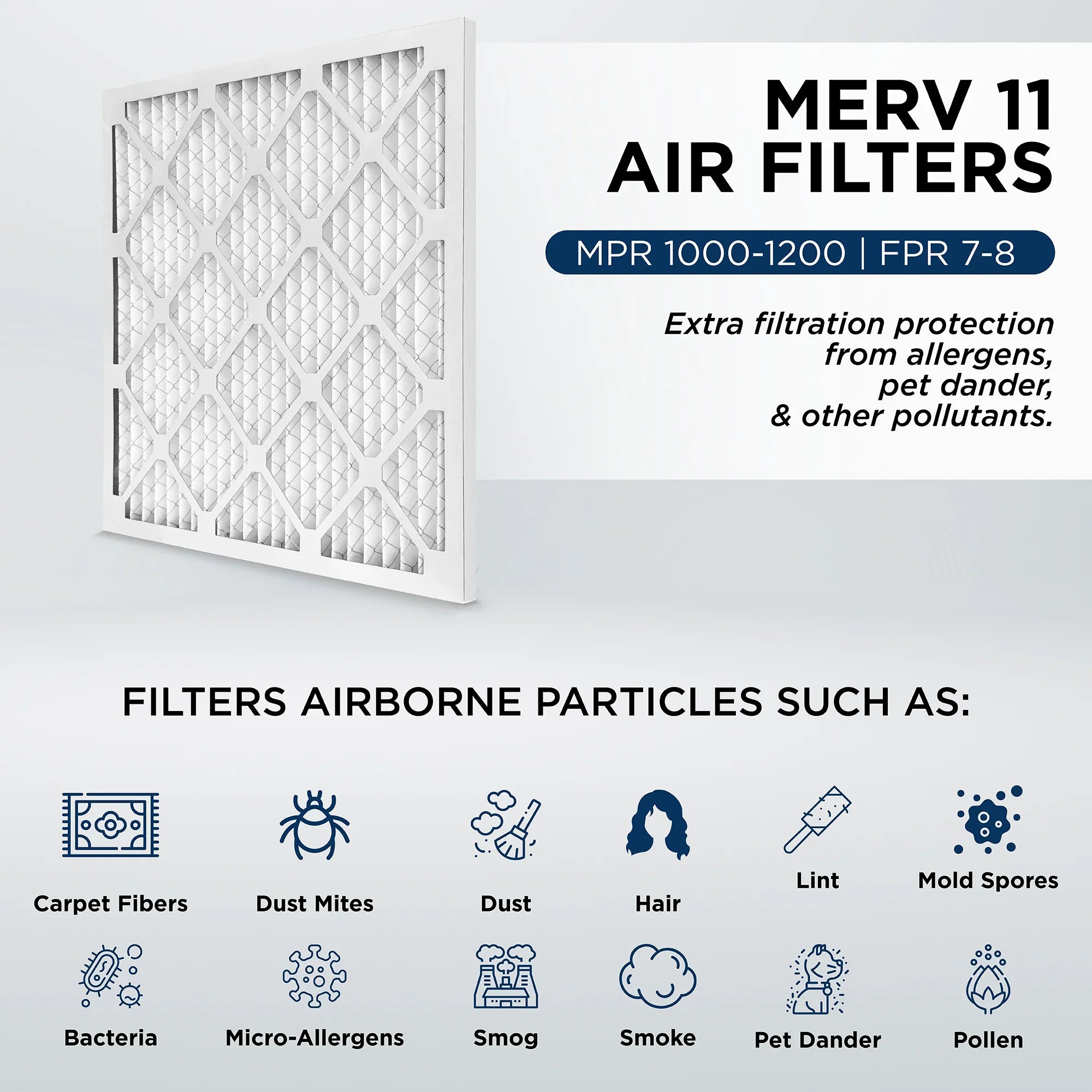 16x25x2 MERV 11, MPR 1000 Pleated AC Furnace 2" Air Filters by Pamlico. Case of 12. Actual Size: 15-1/2 x 24-1/2 x 1-3/4