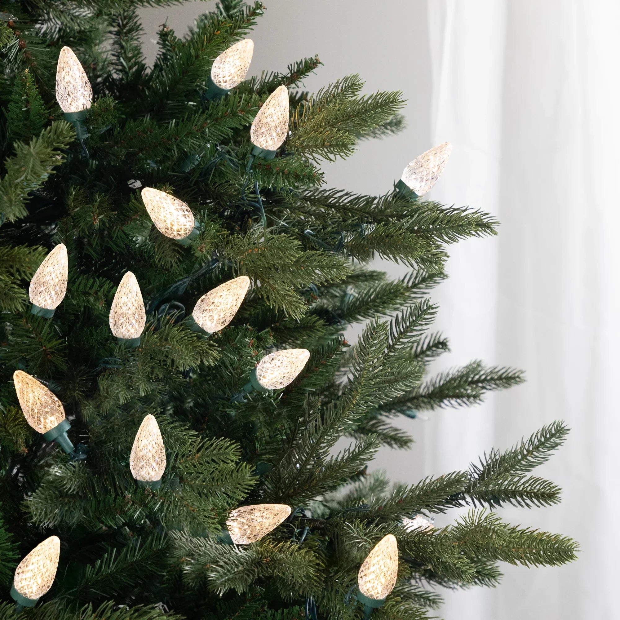 Northlight 100ct Warm White LED Faceted C9 Christmas Lights, 66ft Green Wire