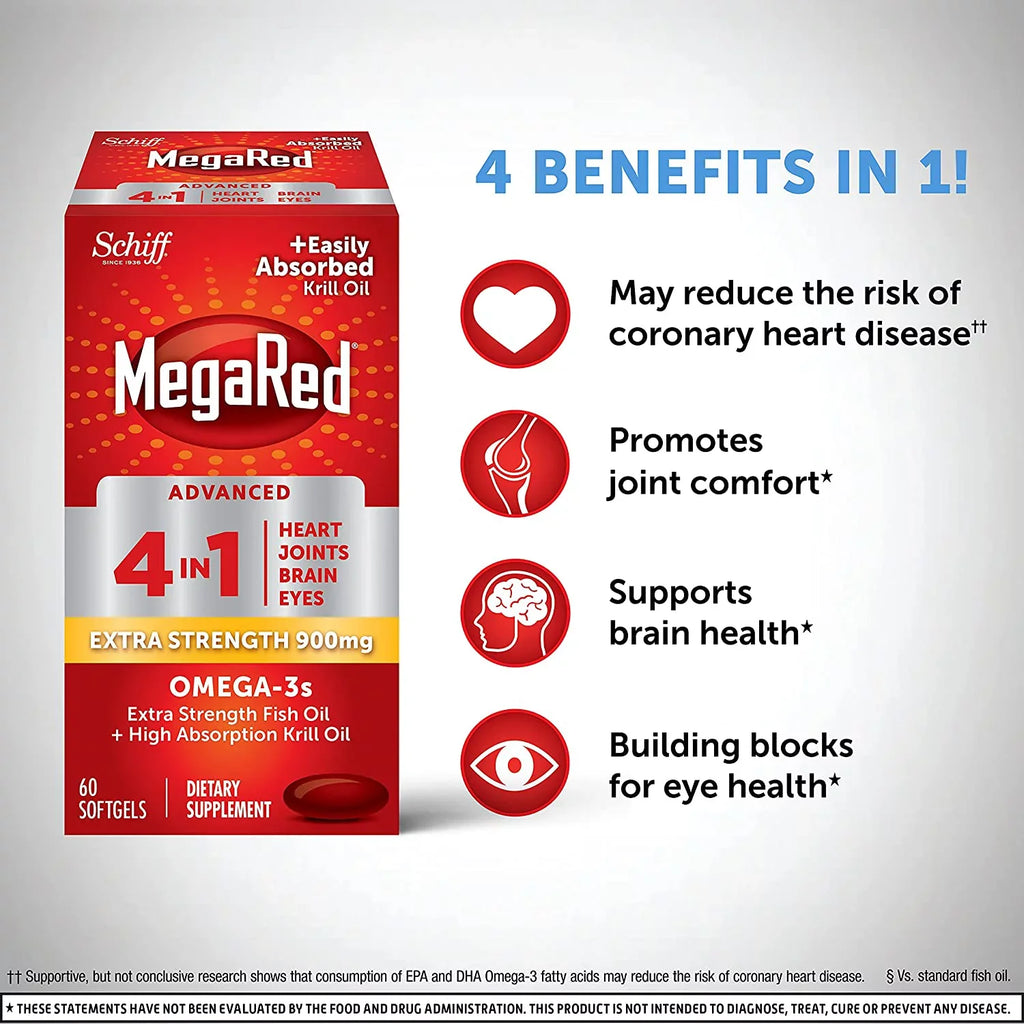 MegaRed Advanced 4 in 1 Omega-3 Fish Oil & Krill Oil Softgels, 900 Mg, 40 Ct, 2 Pack