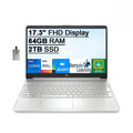 HP 2021 17.3" FHD IPS Computer, 11th Generation Heart i7-1165G7, 64GB Memory 2TB PCIe Solid Storage Backlit Keyboard, Iris Xe Graphics, HD Webcam, HD Audio, Windows OS, Silver, 32GB USB Card