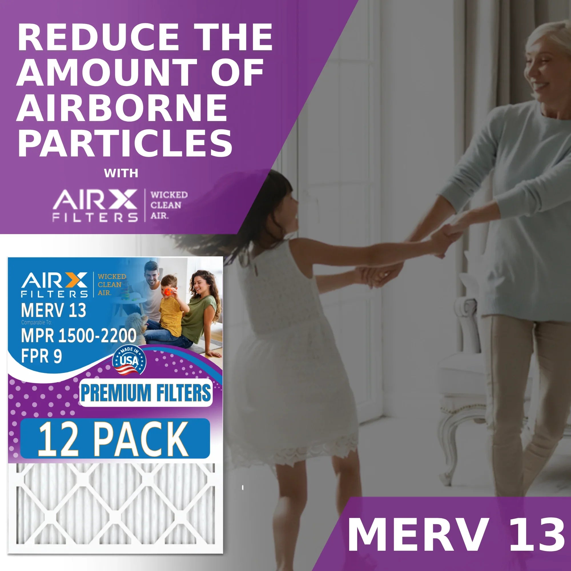 14x25x1 Air Filter MERV 13 Rating, 12 Pack of Furnace Filters Comparable to MPR 1500 - 2200 & FPR 9 - Made in USA by AIRX FILTERS WICKED CLEAN AIR.