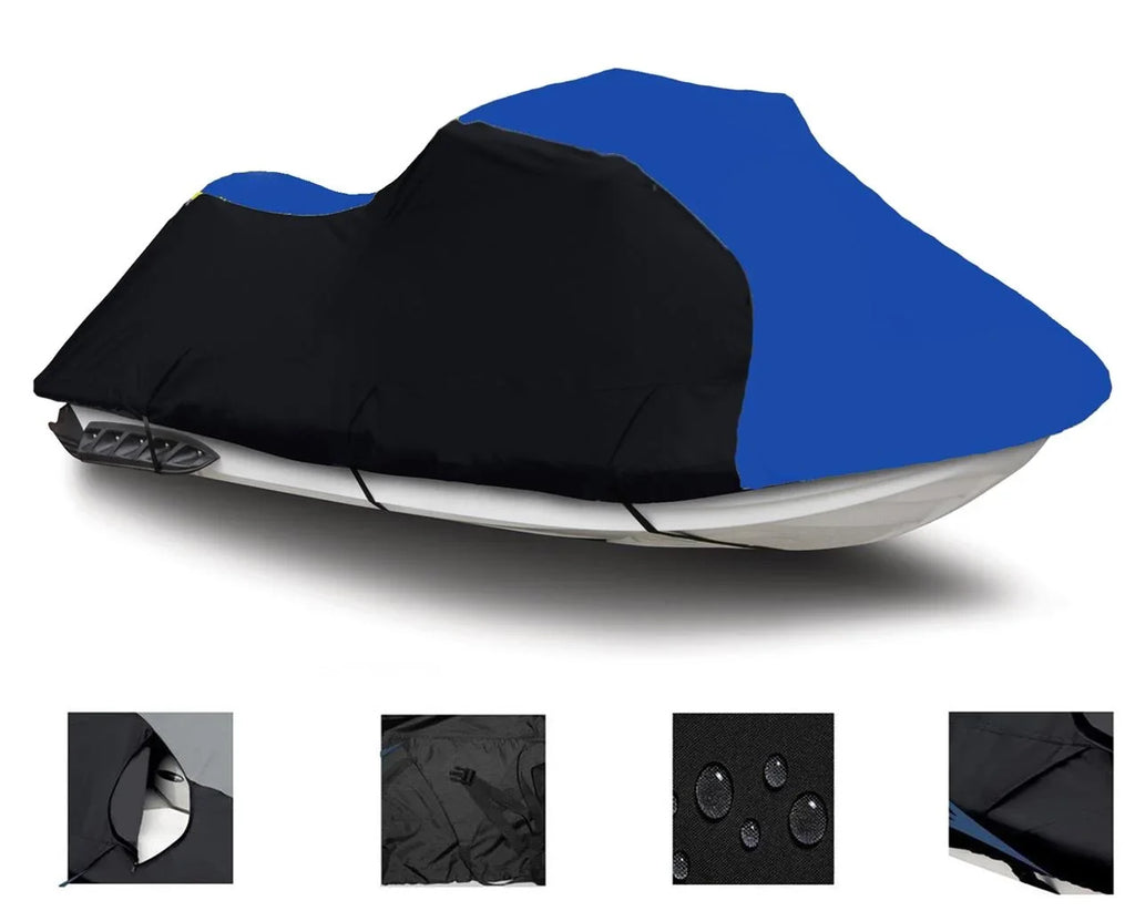 BLACK / BLUE HEAVY-DUTY, 600 DENIER Jet Ski Cover PWC Cover Compatible for Kawasaki 750 STX 1994 1995 1996 1997 1998