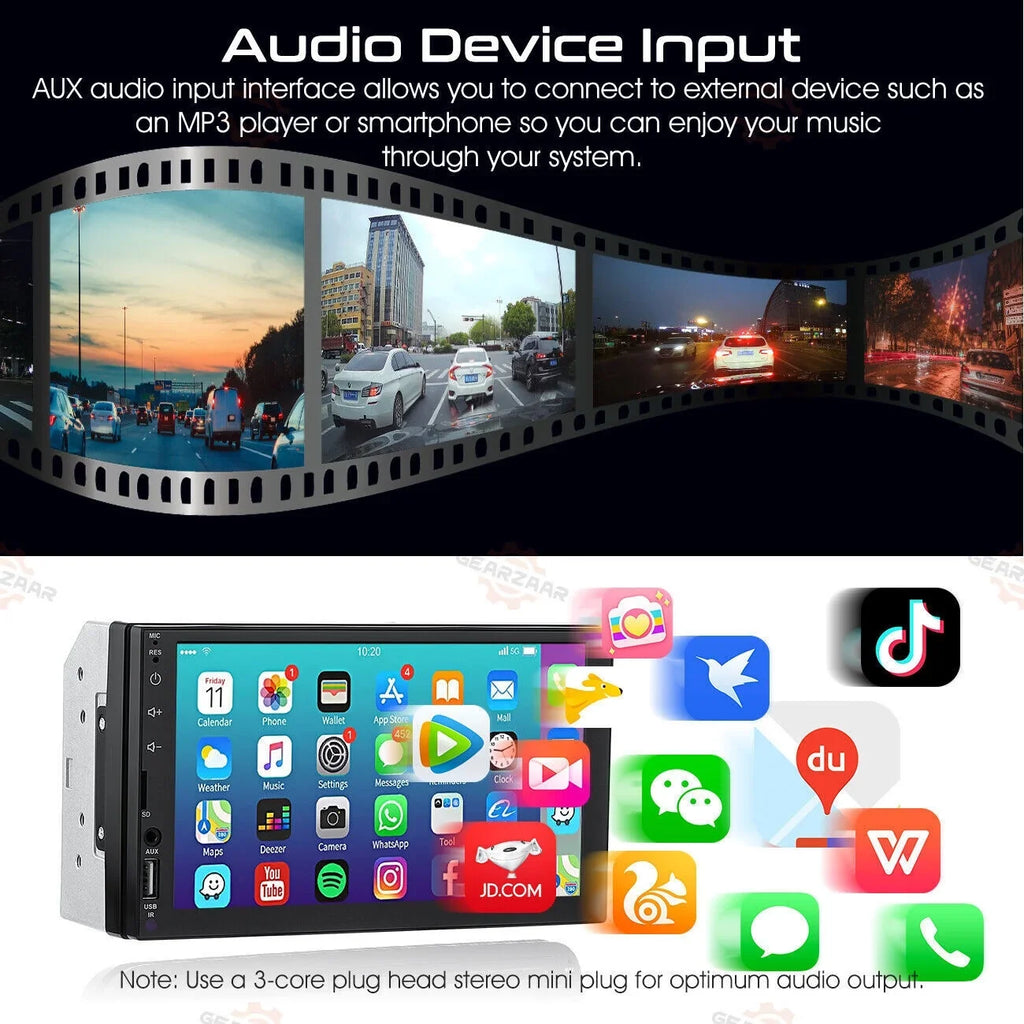Double 2Din 7" Car Stereo Android/Apple Carplay Radio Touch Panel Player + 12LED Camera