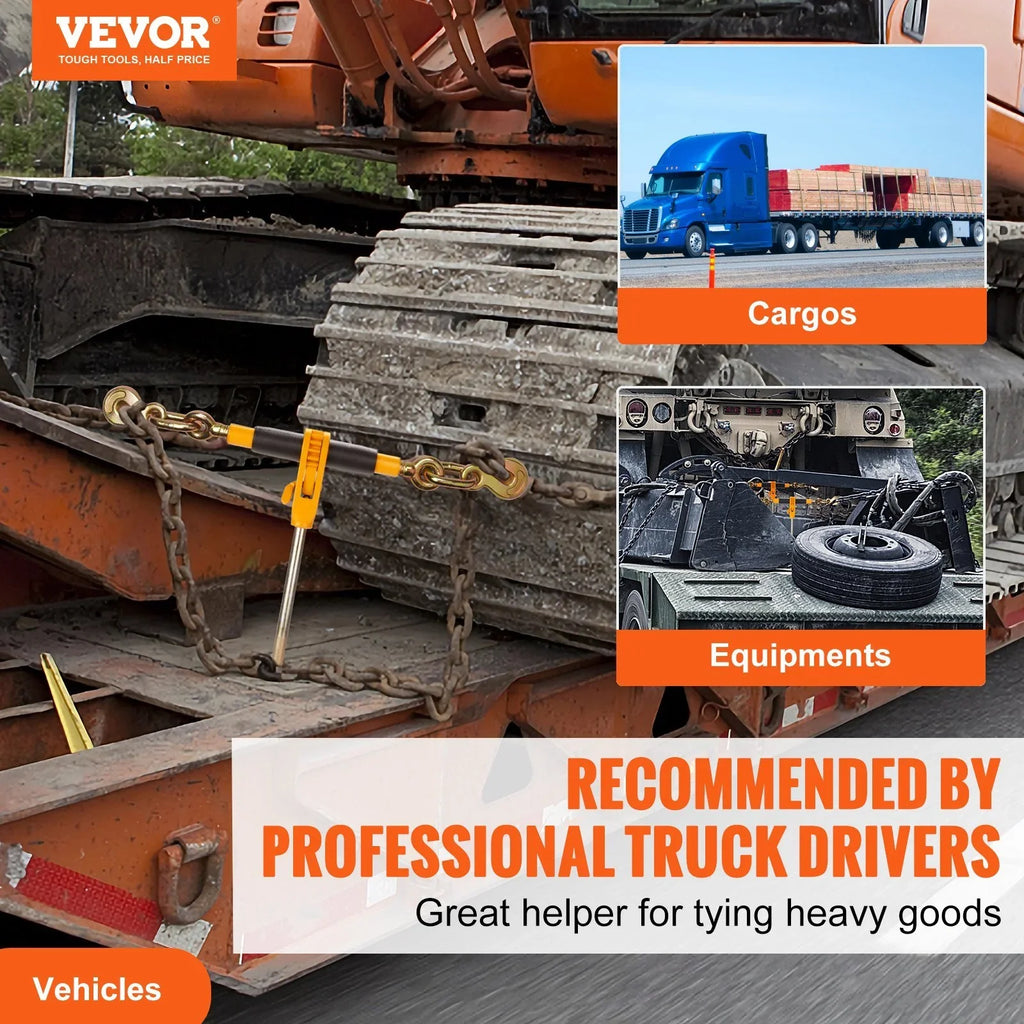 VEVOR Ratchet Chain Binder, 38"-12" Heavy Duty Load Binders, with G80 Hooks 12000 lbs Secure Load Limit, Labor-saving Anti-skid Handle, Tie Down Hauling Chain Binders for Flatbed Truck Trailer, 4 Pc