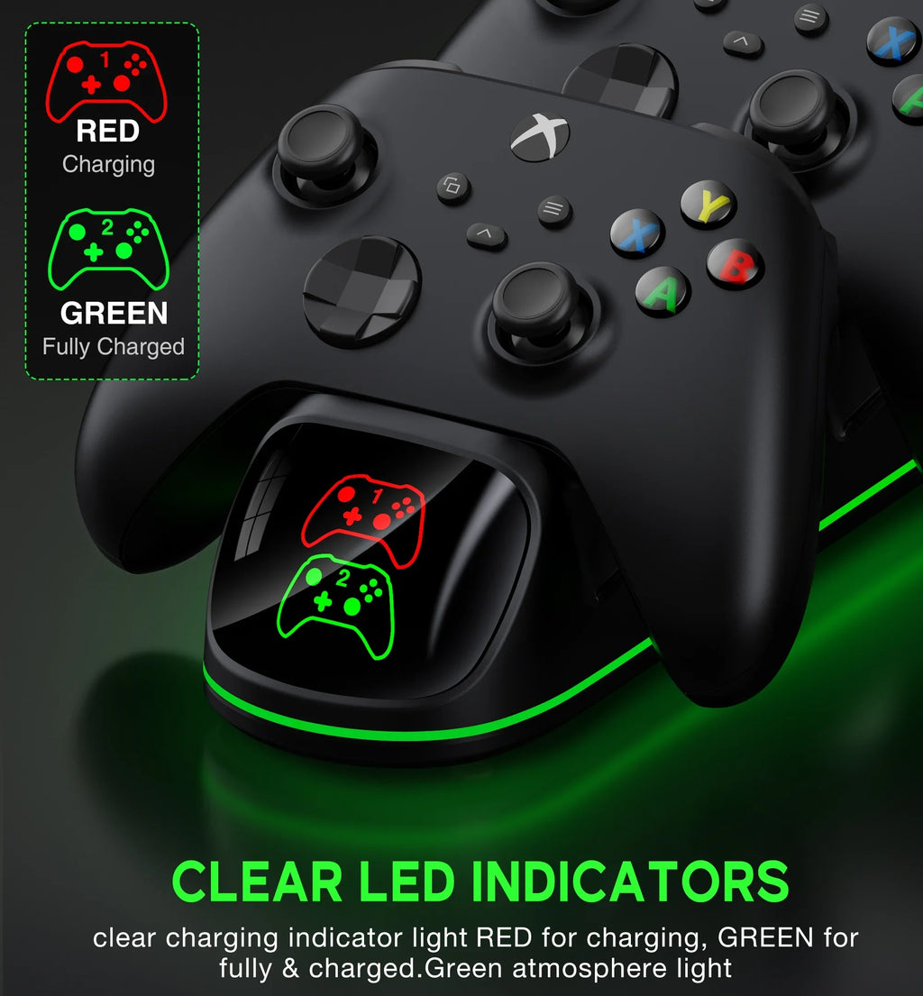 DinoFire Xbox Controller Charging Station with 2x4800mWh Rechargeable Cell Packs, Xbox Series X Controller Charger for Xbox Series X|S/Xbox one/Elite