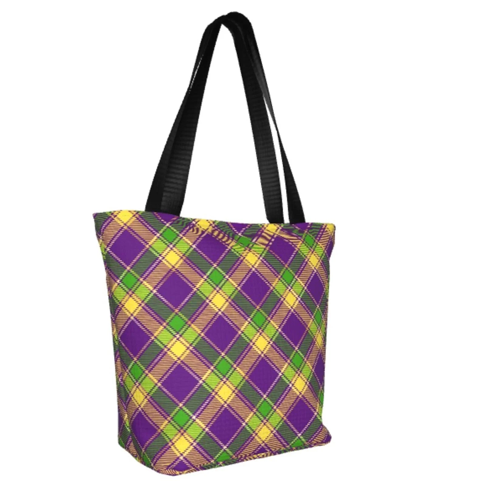 Lukts Mardi Gras Plaid Tote Bag,Shoulder Bag Women'S Hobos Handbags Large Capacity Shopping Bag