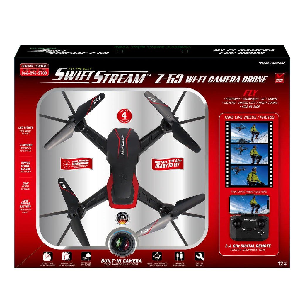 Swift Stream High Performance RC Z-53 Wi-Fi Camera Drone, 360° Aerial Stunts & Flight Stabilization