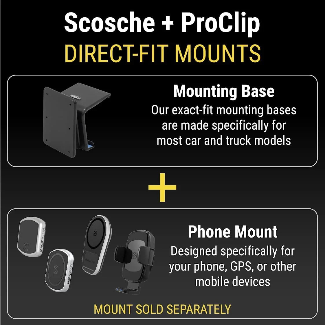 Scosche PC855700 ProClip Center Dash Phone Mount Compatible with 2021-2023 Ford Bronco SUVs (Mounting Base Only)